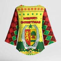 Senegal Christmas Kimono Sleeve Blouse with Yellow-Green-Red Design, Baobab Tree, and National Coat of Arms Motif - Wonder Print Shop