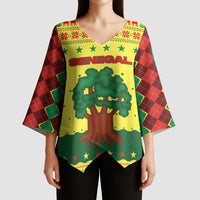 Senegal Christmas Kimono Sleeve Blouse with Yellow-Green-Red Design, Baobab Tree, and National Coat of Arms Motif - Wonder Print Shop