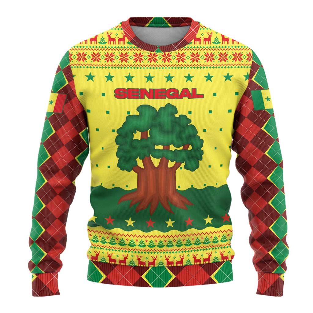 Senegal Christmas Ugly Christmas Sweater with Yellow-Green-Red Design, Baobab Tree, and National Coat of Arms Motif - Wonder Print Shop