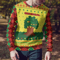 Senegal Christmas Ugly Christmas Sweater with Yellow-Green-Red Design, Baobab Tree, and National Coat of Arms Motif - Wonder Print Shop