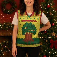 Senegal Christmas Knitted V-Neck Vest with Yellow-Green-Red Design, Baobab Tree, and National Coat of Arms Motif - Wonder Print Shop