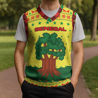 Senegal Christmas Knitted V-Neck Vest with Yellow-Green-Red Design, Baobab Tree, and National Coat of Arms Motif - Wonder Print Shop