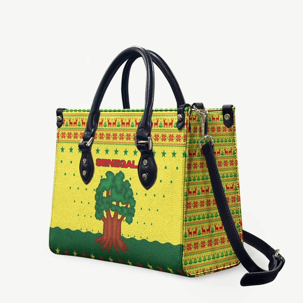 Senegal Christmas Leather Bag with Yellow-Green-Red Design, Baobab Tree, and National Coat of Arms Motif - Wonder Print Shop