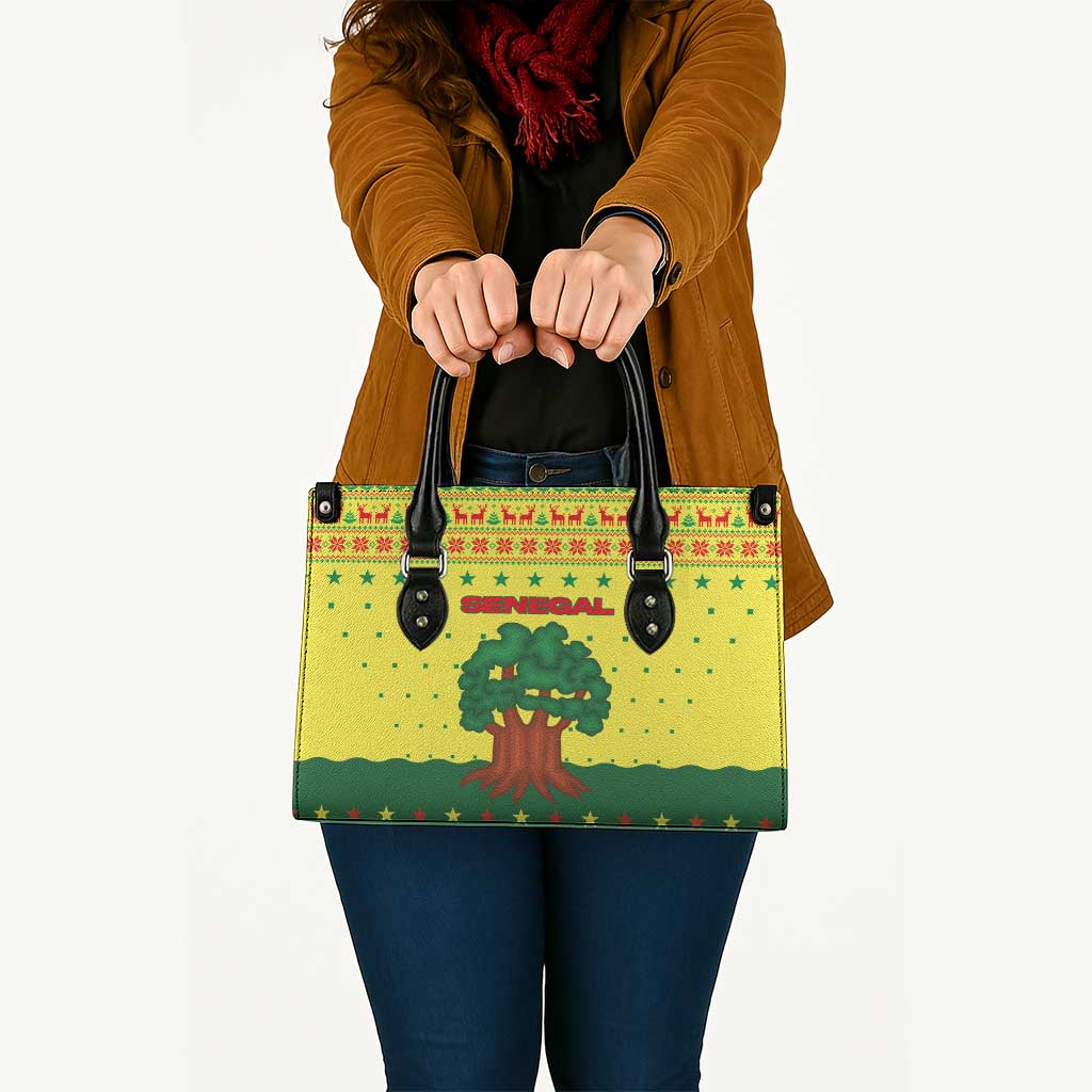 Senegal Christmas Leather Bag with Yellow-Green-Red Design, Baobab Tree, and National Coat of Arms Motif - Wonder Print Shop