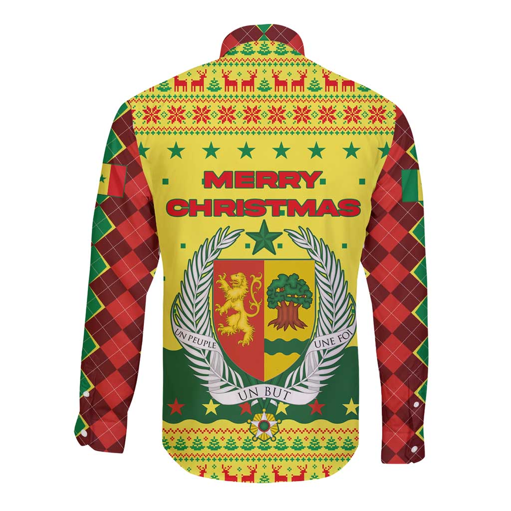 Senegal Christmas Long Sleeve Button Shirt with Yellow-Green-Red Design, Baobab Tree, and National Coat of Arms Motif - Wonder Print Shop