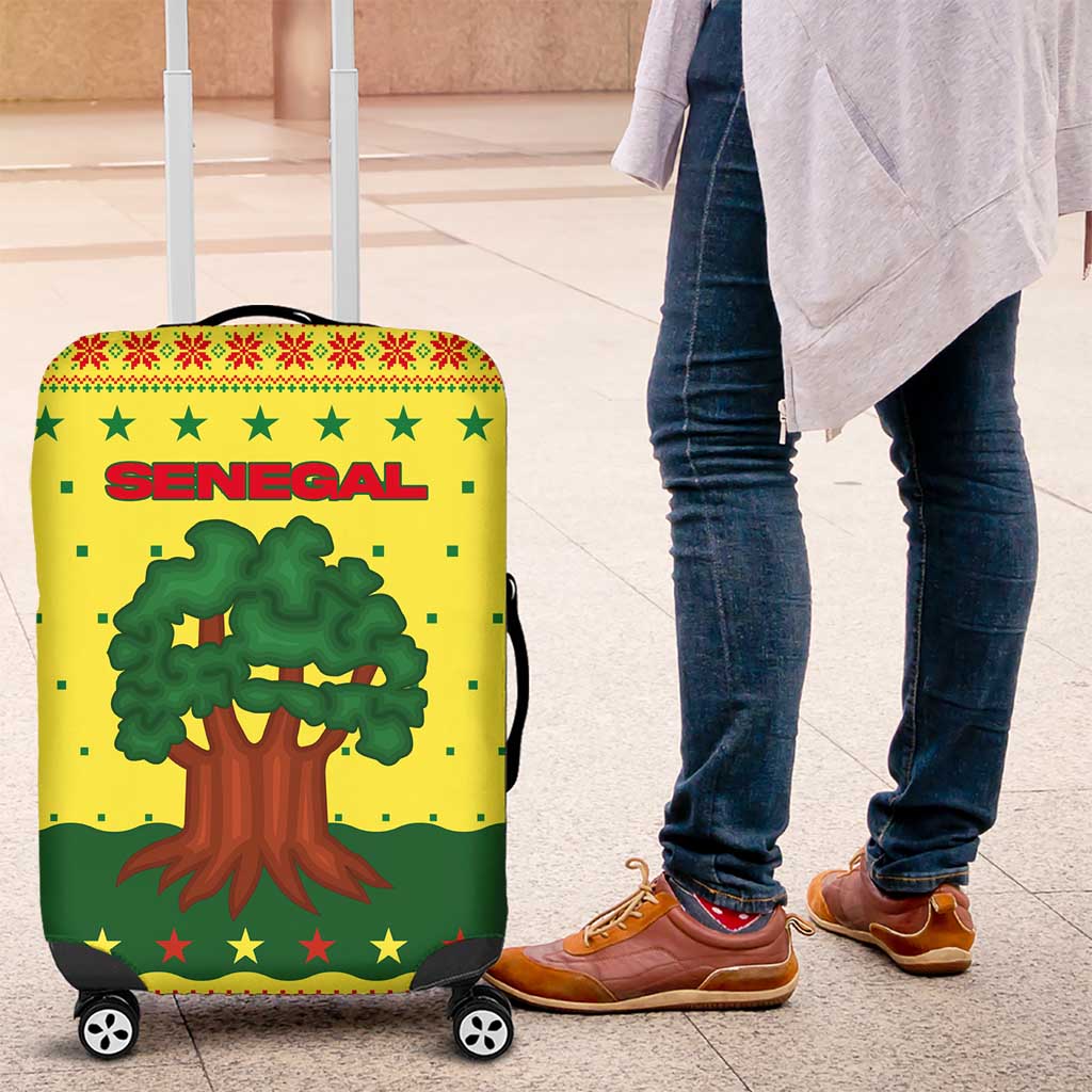 Senegal Christmas Luggage Cover with Yellow-Green-Red Design, Baobab Tree, and National Coat of Arms Motif - Wonder Print Shop