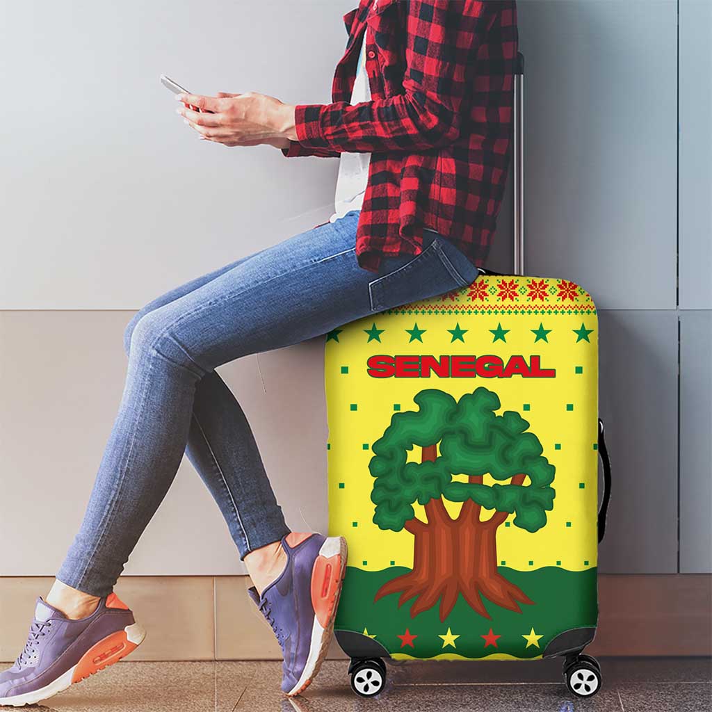 Senegal Christmas Luggage Cover with Yellow-Green-Red Design, Baobab Tree, and National Coat of Arms Motif - Wonder Print Shop