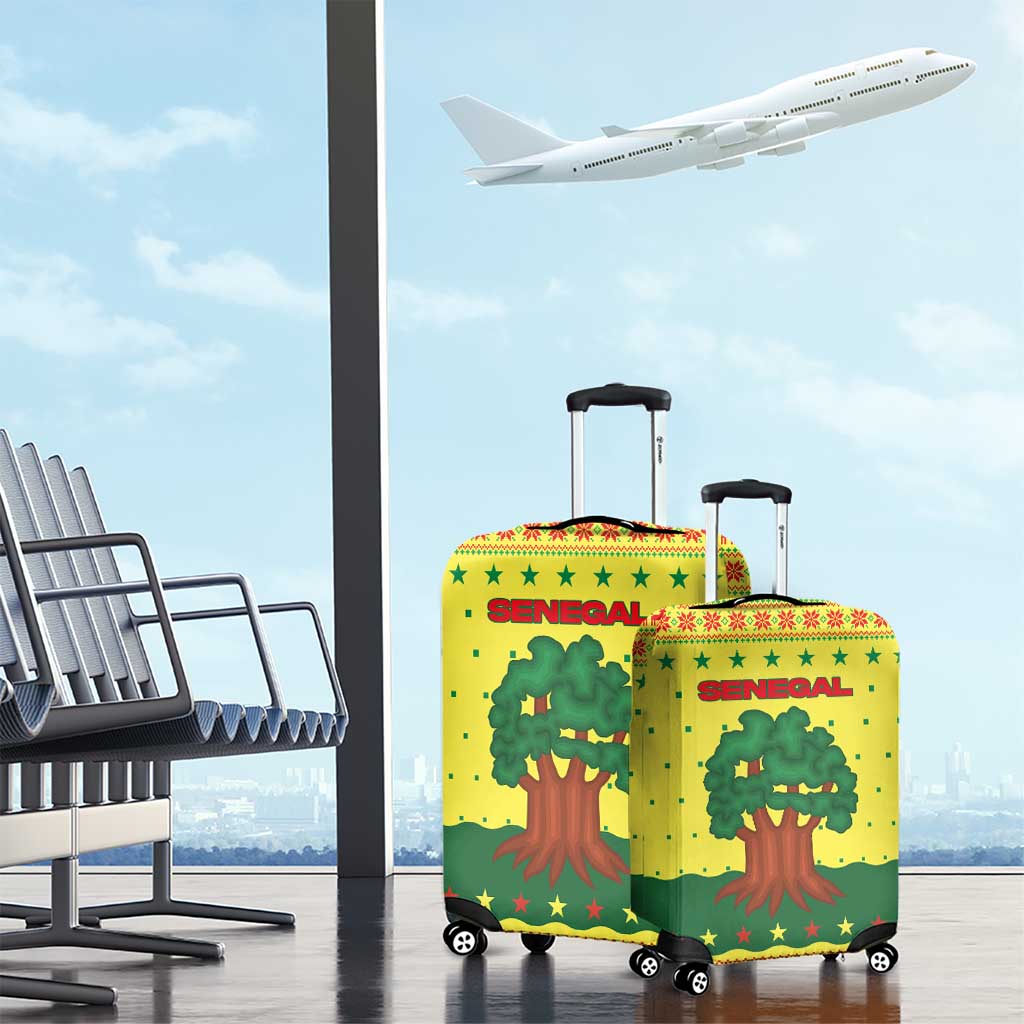Senegal Christmas Luggage Cover with Yellow-Green-Red Design, Baobab Tree, and National Coat of Arms Motif - Wonder Print Shop
