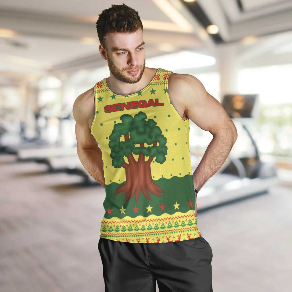 Senegal Christmas Men Tank Top with Yellow-Green-Red Design, Baobab Tree, and National Coat of Arms Motif - Wonder Print Shop