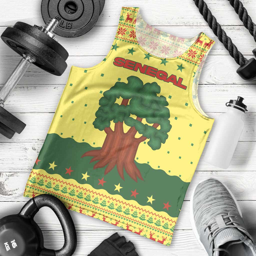 Senegal Christmas Men Tank Top with Yellow-Green-Red Design, Baobab Tree, and National Coat of Arms Motif - Wonder Print Shop