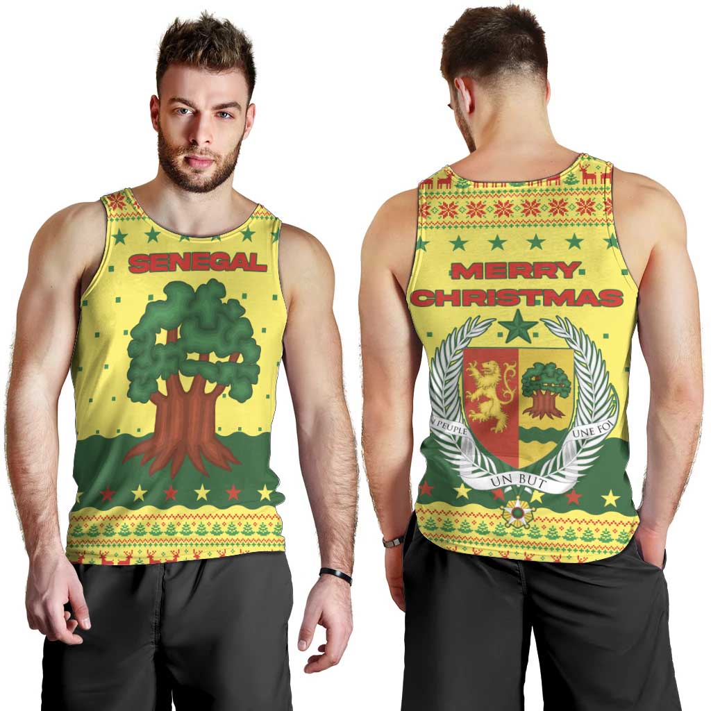 Senegal Christmas Men Tank Top with Yellow-Green-Red Design, Baobab Tree, and National Coat of Arms Motif - Wonder Print Shop