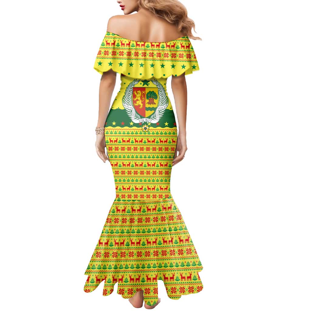Senegal Christmas Mermaid Dress with Yellow-Green-Red Design, Baobab Tree, and National Coat of Arms Motif - Wonder Print Shop