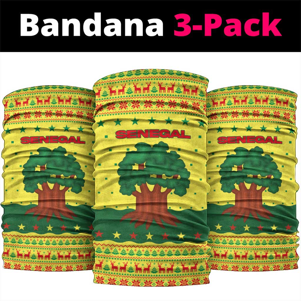 Senegal Christmas Neck Gaiter with Yellow-Green-Red Design, Baobab Tree, and National Coat of Arms Motif - Wonder Print Shop