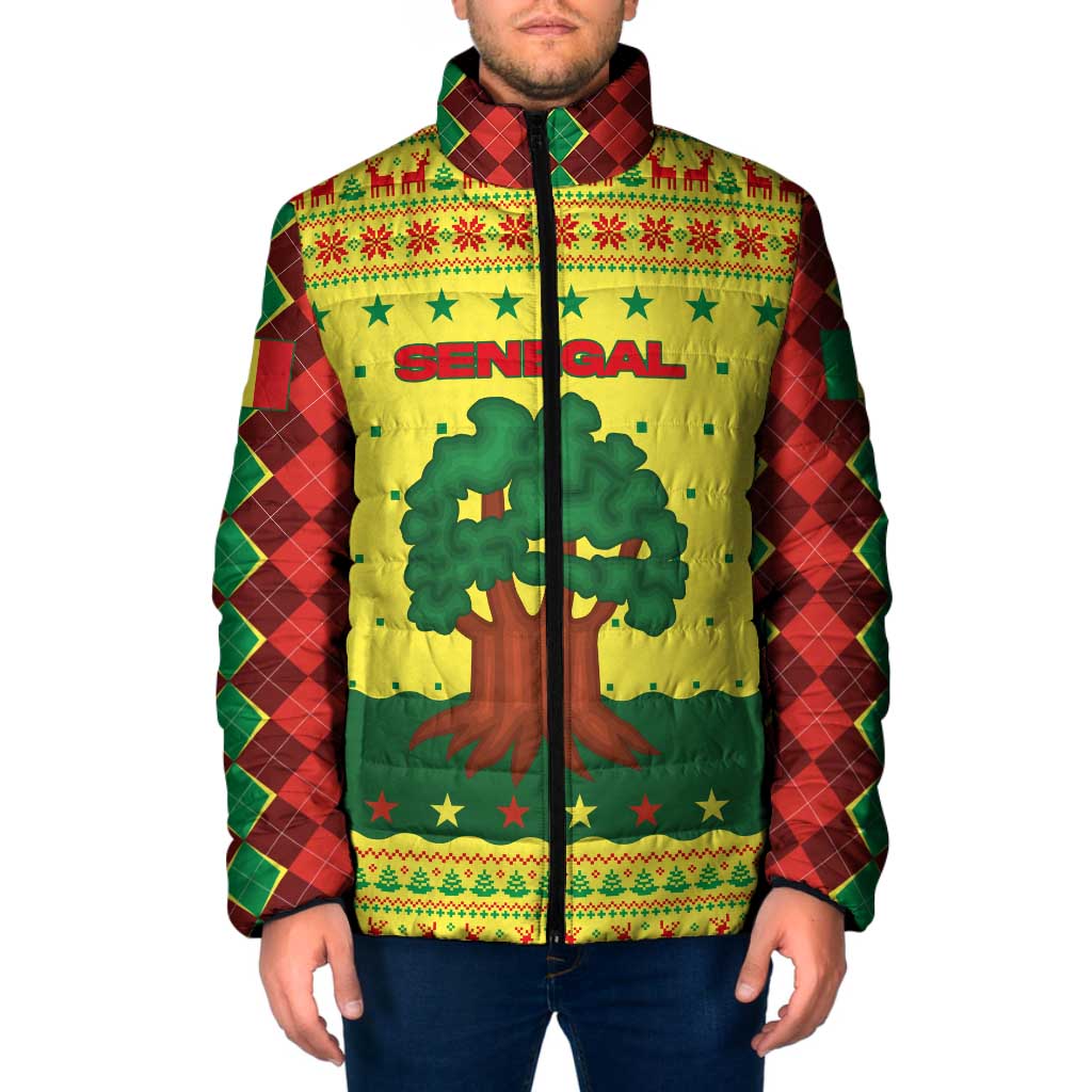Senegal Christmas Padded Jacket with Yellow-Green-Red Design, Baobab Tree, and National Coat of Arms Motif - Wonder Print Shop