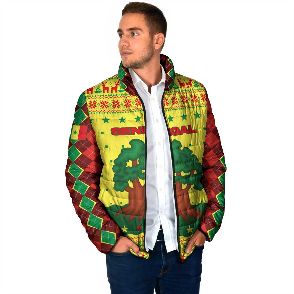 Senegal Christmas Padded Jacket with Yellow-Green-Red Design, Baobab Tree, and National Coat of Arms Motif - Wonder Print Shop