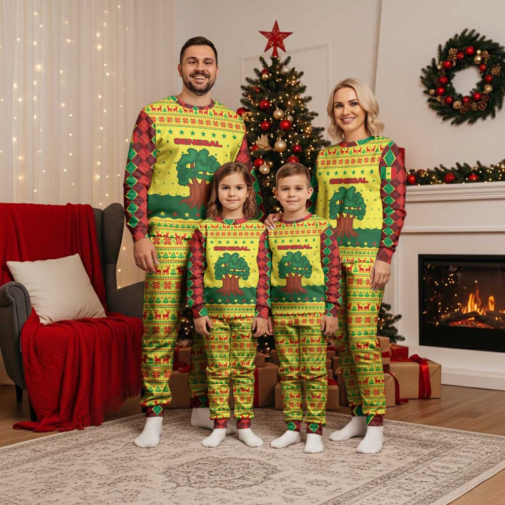 Senegal Christmas Pajama Set with Yellow-Green-Red Design, Baobab Tree, and National Coat of Arms Motif - Wonder Print Shop