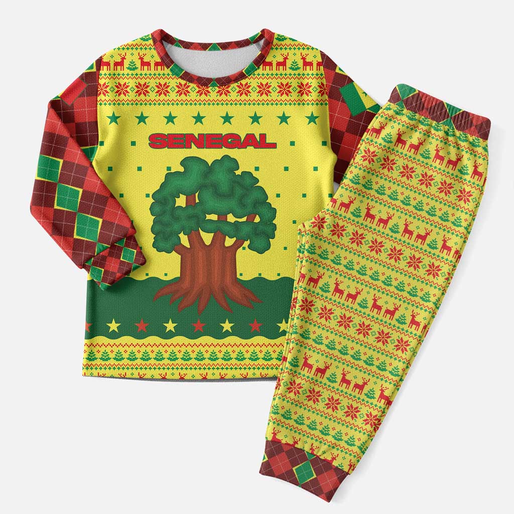 Senegal Christmas Pajama Set with Yellow-Green-Red Design, Baobab Tree, and National Coat of Arms Motif - Wonder Print Shop