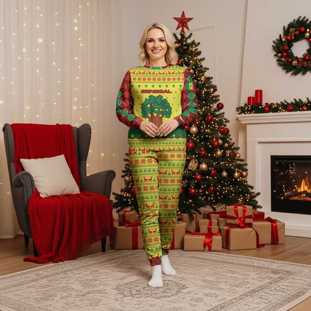 Senegal Christmas Pajama Set with Yellow-Green-Red Design, Baobab Tree, and National Coat of Arms Motif - Wonder Print Shop
