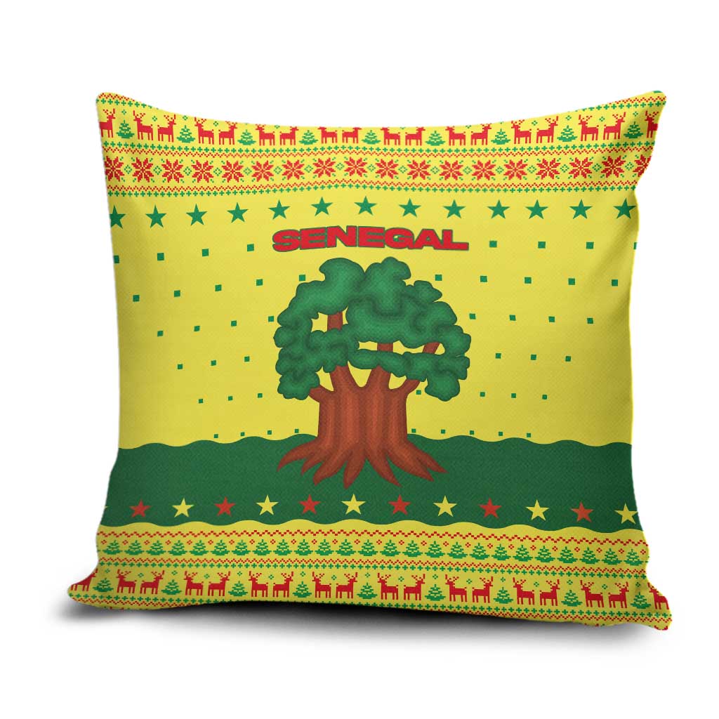 Senegal Christmas Pillow Cover with Yellow-Green-Red Design, Baobab Tree, and National Coat of Arms Motif - Wonder Print Shop