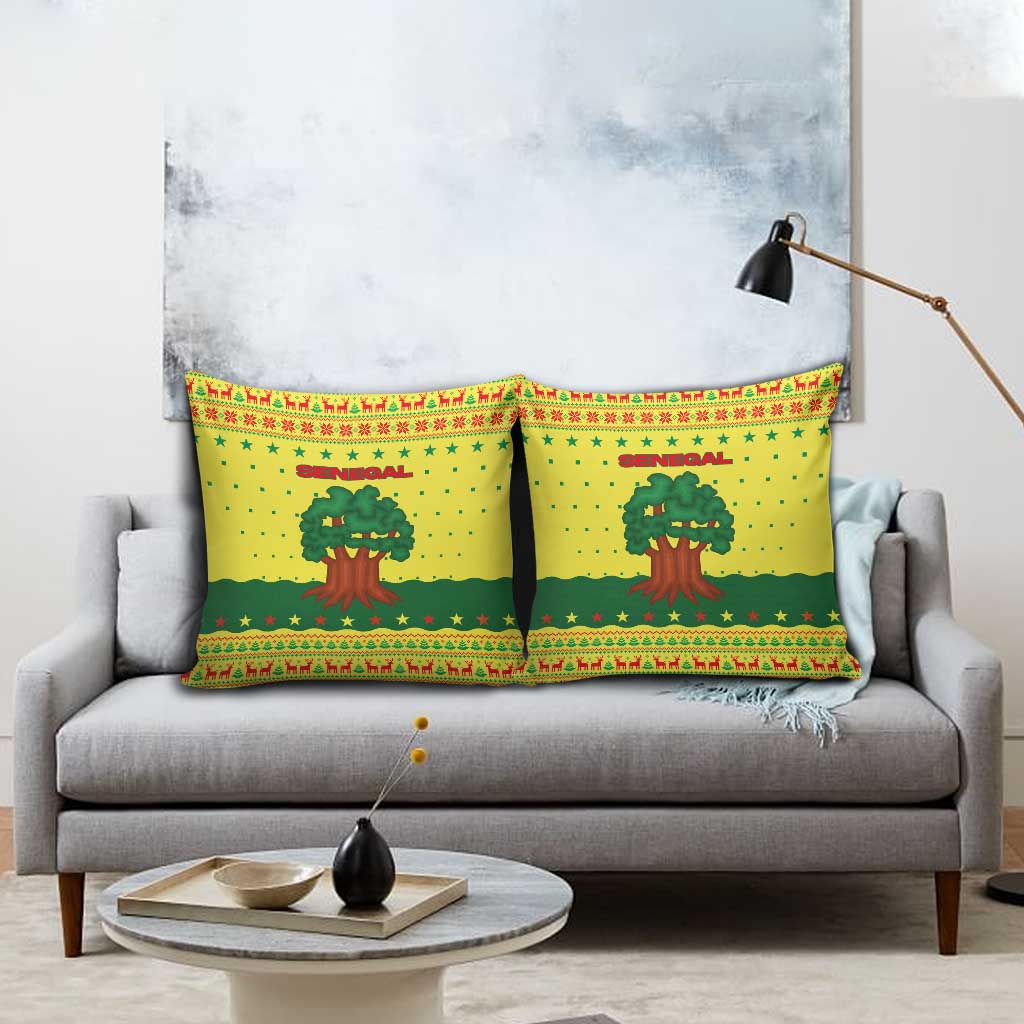 Senegal Christmas Pillow Cover with Yellow-Green-Red Design, Baobab Tree, and National Coat of Arms Motif - Wonder Print Shop