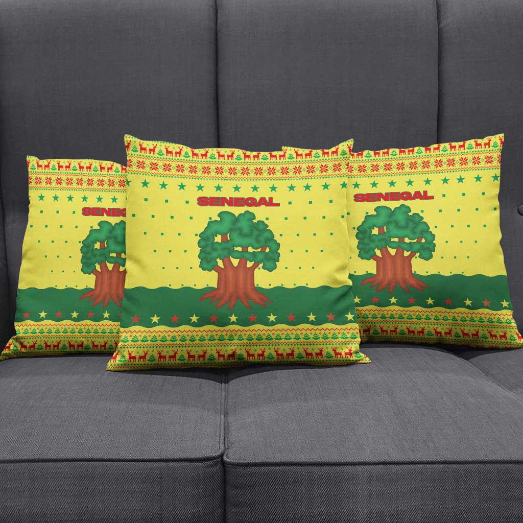 Senegal Christmas Pillow Cover with Yellow-Green-Red Design, Baobab Tree, and National Coat of Arms Motif - Wonder Print Shop