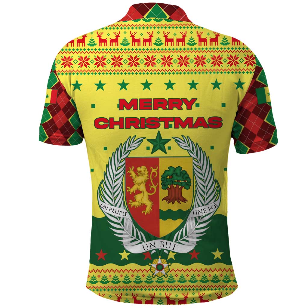 Senegal Christmas Polo Shirt with Yellow-Green-Red Design, Baobab Tree, and National Coat of Arms Motif - Wonder Print Shop