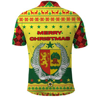 Senegal Christmas Polo Shirt with Yellow-Green-Red Design, Baobab Tree, and National Coat of Arms Motif - Wonder Print Shop