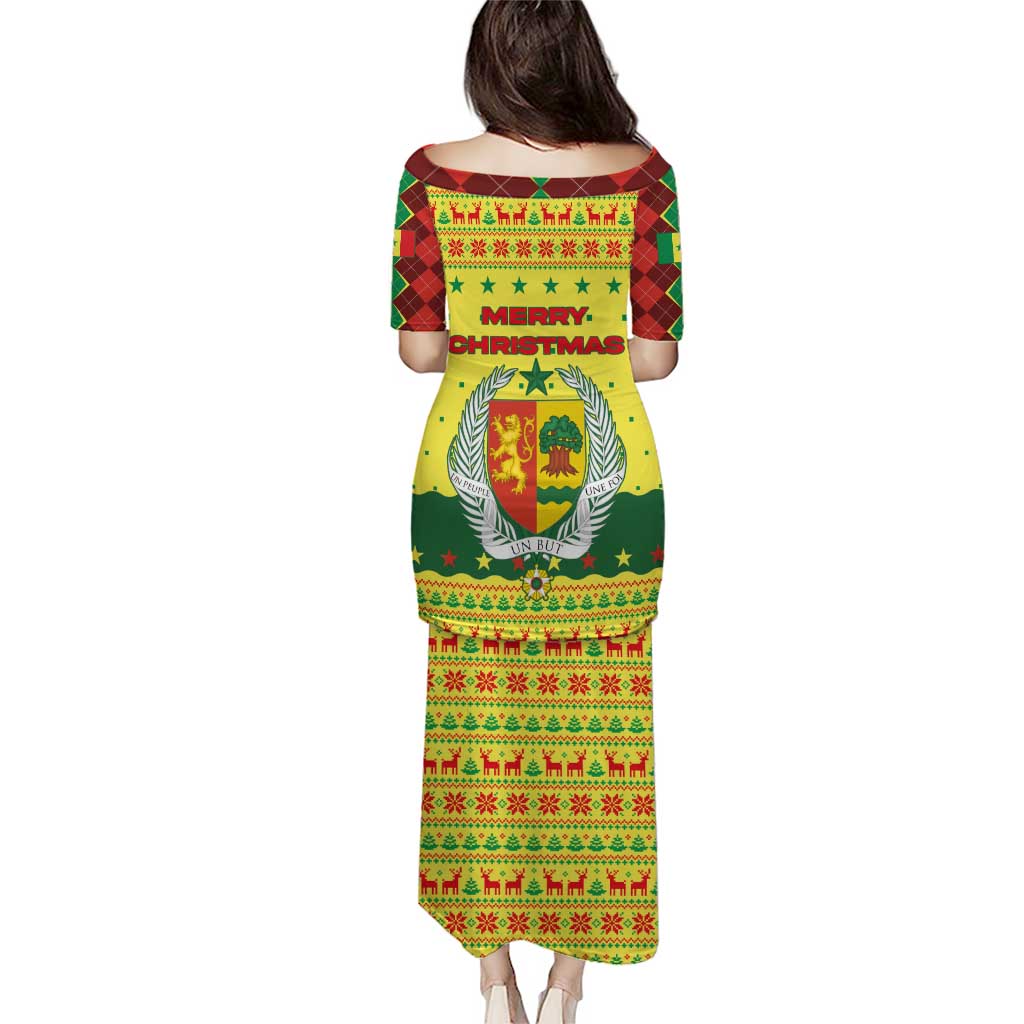 Senegal Christmas Puletasi with Yellow-Green-Red Design, Baobab Tree, and National Coat of Arms Motif - Wonder Print Shop