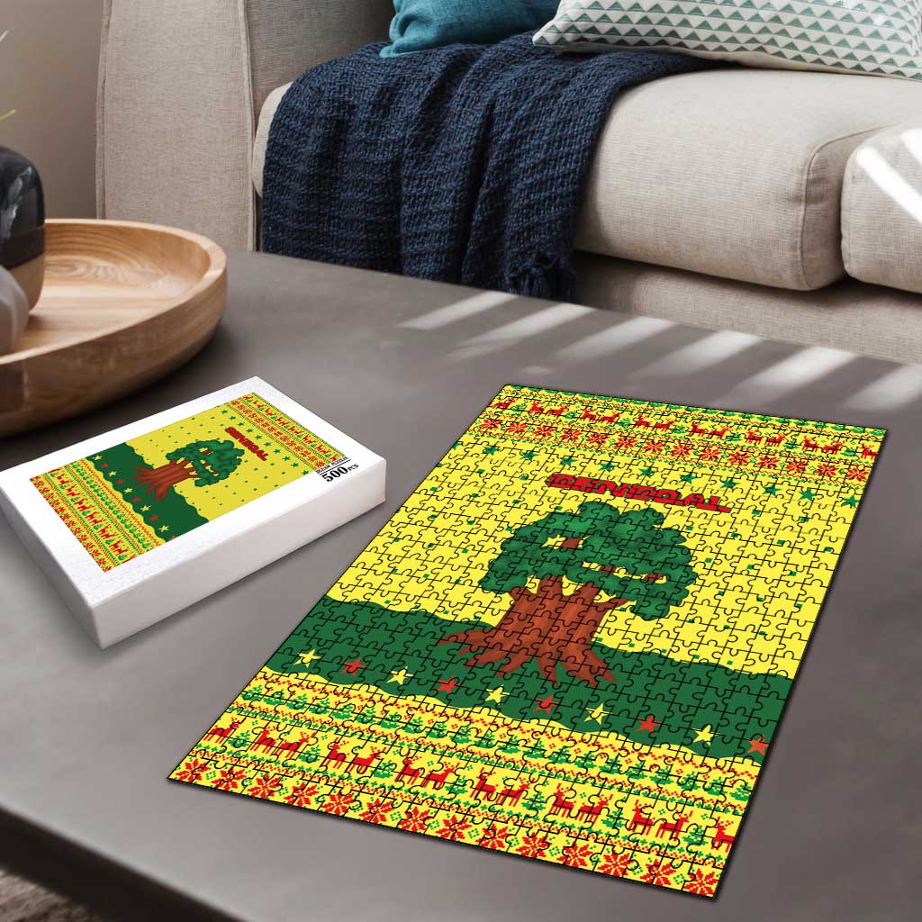 Senegal Christmas Puzzle with Yellow-Green-Red Design, Baobab Tree, and National Coat of Arms Motif - Wonder Print Shop