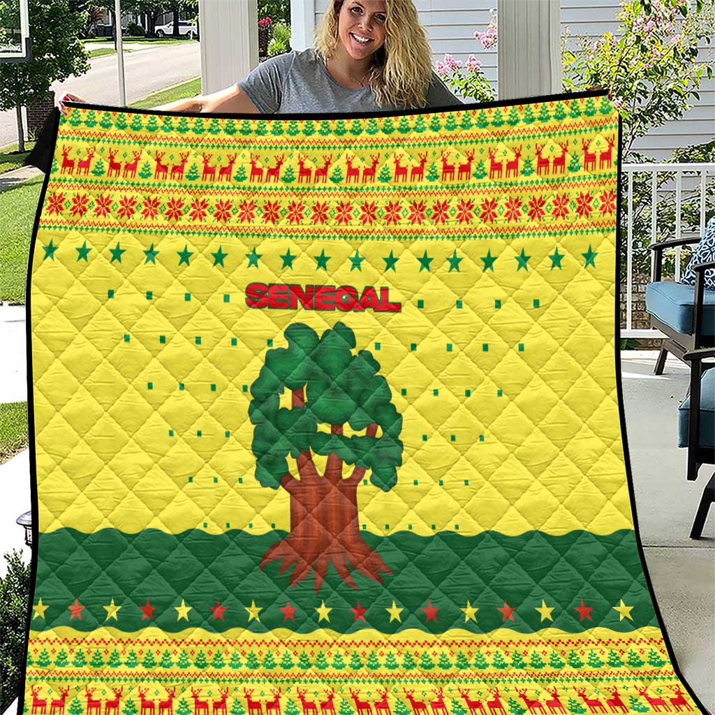 Senegal Christmas Quilt with Yellow-Green-Red Design, Baobab Tree, and National Coat of Arms Motif - Wonder Print Shop