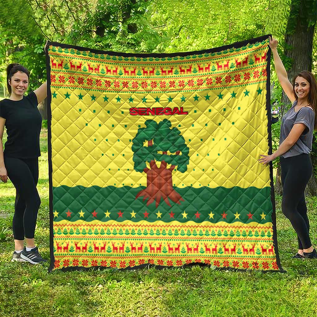 Senegal Christmas Quilt with Yellow-Green-Red Design, Baobab Tree, and National Coat of Arms Motif - Wonder Print Shop