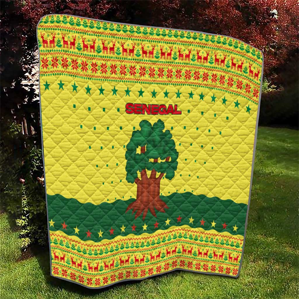 Senegal Christmas Quilt with Yellow-Green-Red Design, Baobab Tree, and National Coat of Arms Motif - Wonder Print Shop
