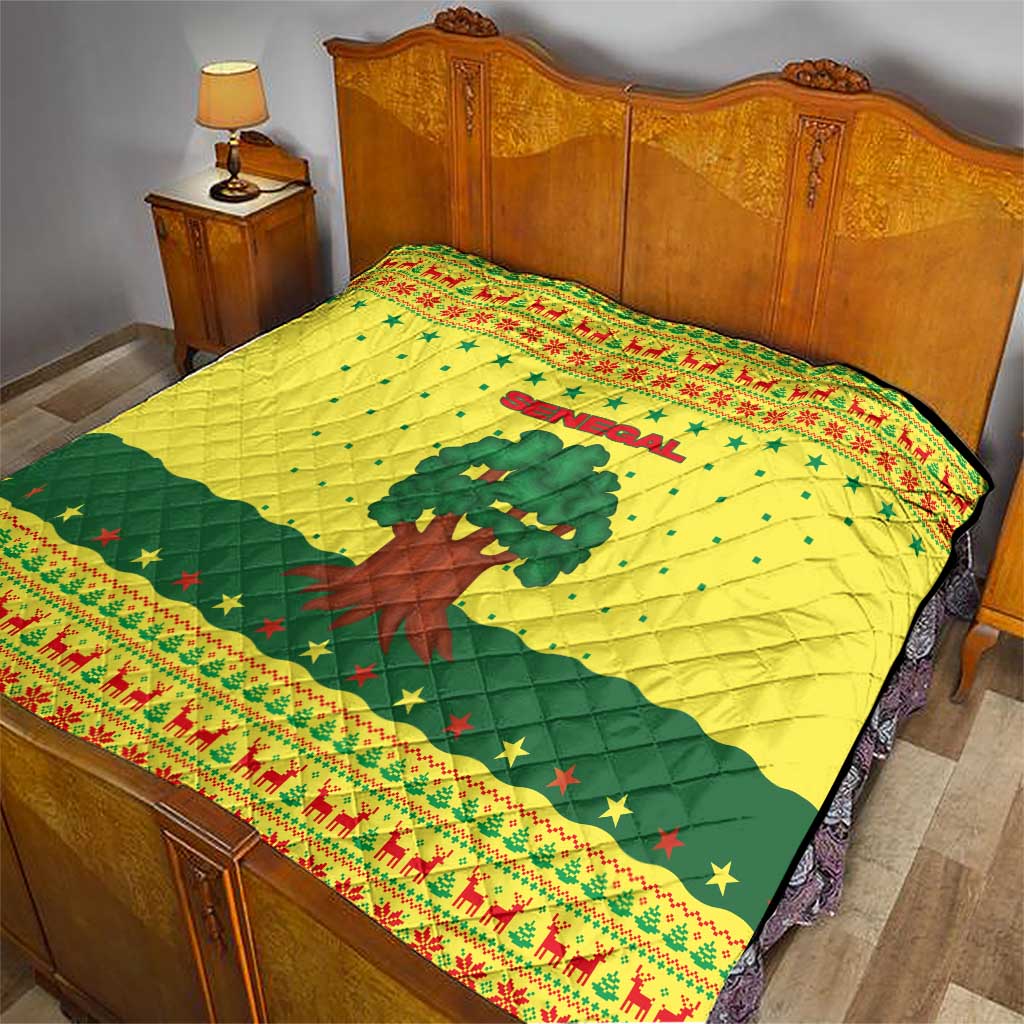 Senegal Christmas Quilt with Yellow-Green-Red Design, Baobab Tree, and National Coat of Arms Motif - Wonder Print Shop