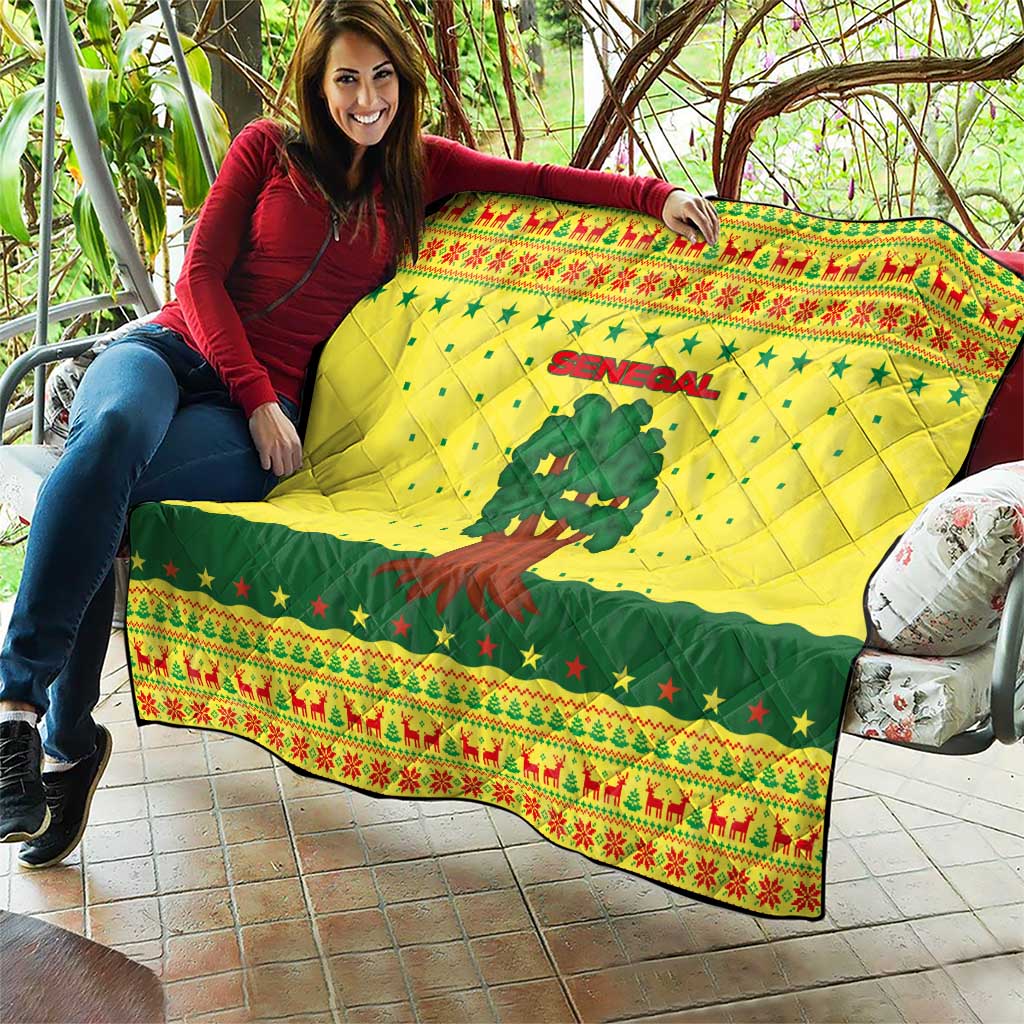 Senegal Christmas Quilt with Yellow-Green-Red Design, Baobab Tree, and National Coat of Arms Motif - Wonder Print Shop