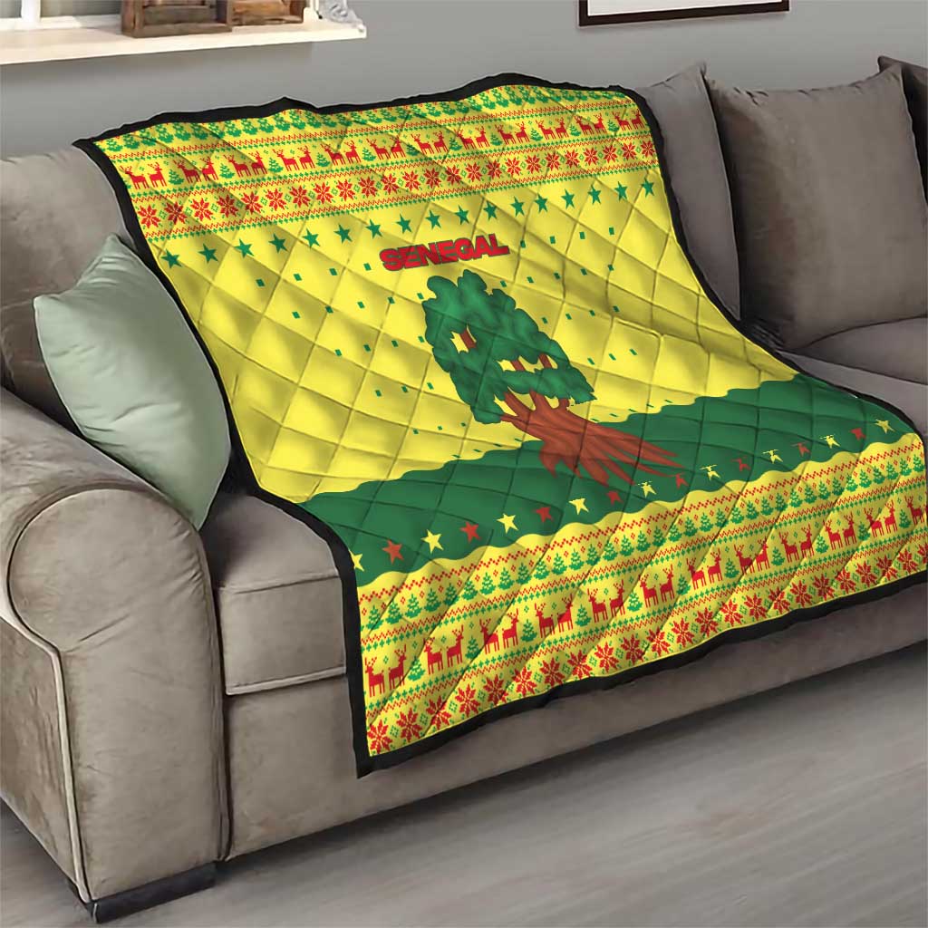 Senegal Christmas Quilt with Yellow-Green-Red Design, Baobab Tree, and National Coat of Arms Motif - Wonder Print Shop