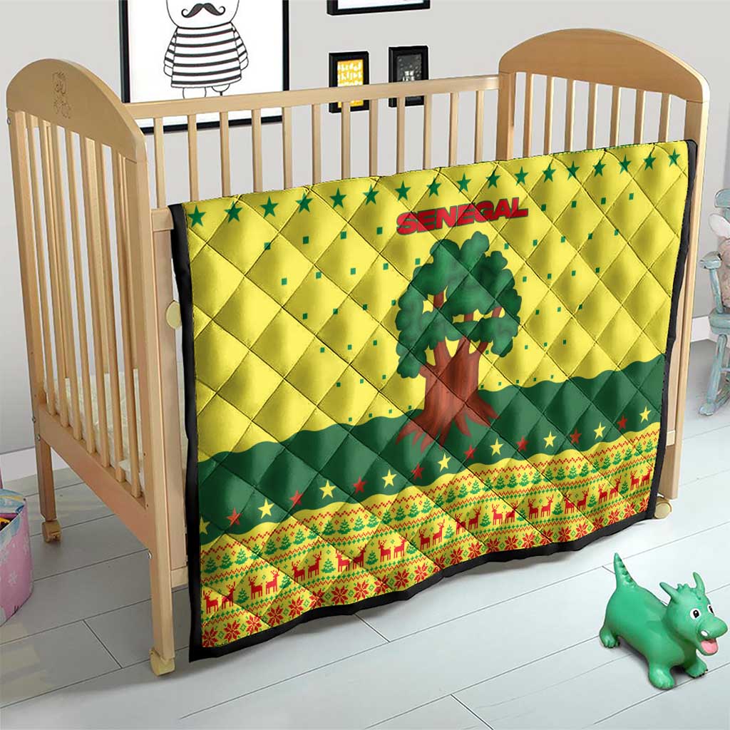 Senegal Christmas Quilt with Yellow-Green-Red Design, Baobab Tree, and National Coat of Arms Motif - Wonder Print Shop