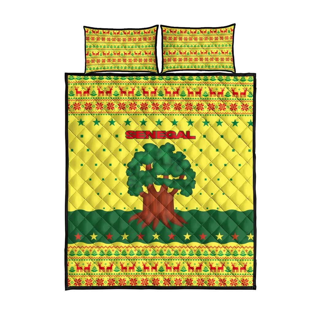 Senegal Christmas Quilt Bed Set with Yellow-Green-Red Design, Baobab Tree, and National Coat of Arms Motif - Wonder Print Shop