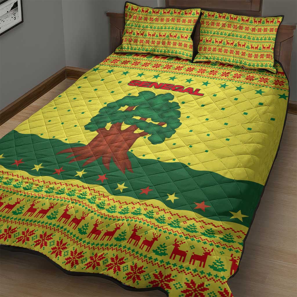 Senegal Christmas Quilt Bed Set with Yellow-Green-Red Design, Baobab Tree, and National Coat of Arms Motif - Wonder Print Shop