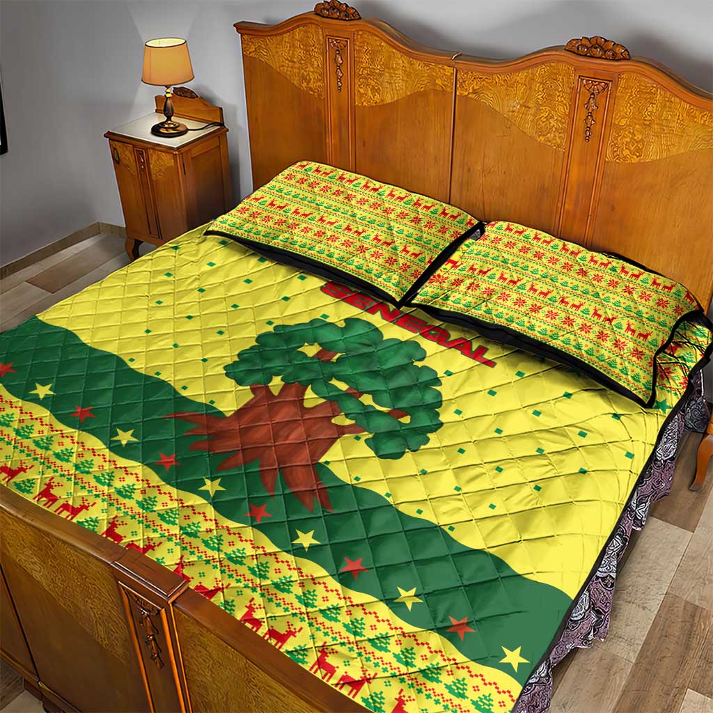 Senegal Christmas Quilt Bed Set with Yellow-Green-Red Design, Baobab Tree, and National Coat of Arms Motif - Wonder Print Shop