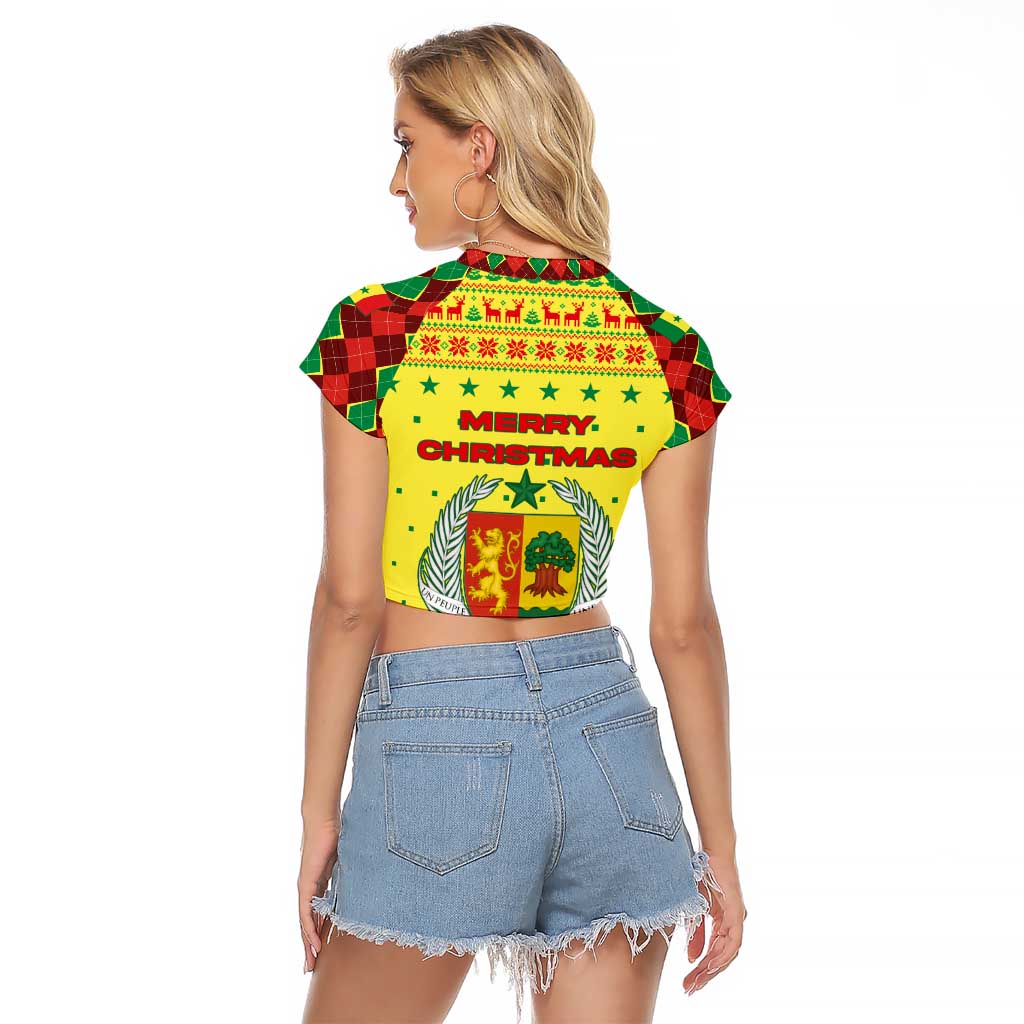 Senegal Christmas Raglan Cropped T Shirt with Yellow-Green-Red Design, Baobab Tree, and National Coat of Arms Motif - Wonder Print Shop