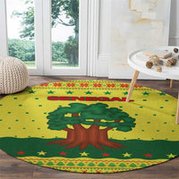 Senegal Christmas Round Carpet with Yellow-Green-Red Design, Baobab Tree, and National Coat of Arms Motif - Wonder Print Shop