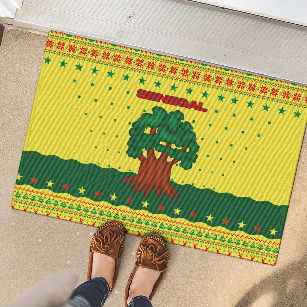 Senegal Christmas Rubber Doormat with Yellow-Green-Red Design, Baobab Tree, and National Coat of Arms Motif - Wonder Print Shop
