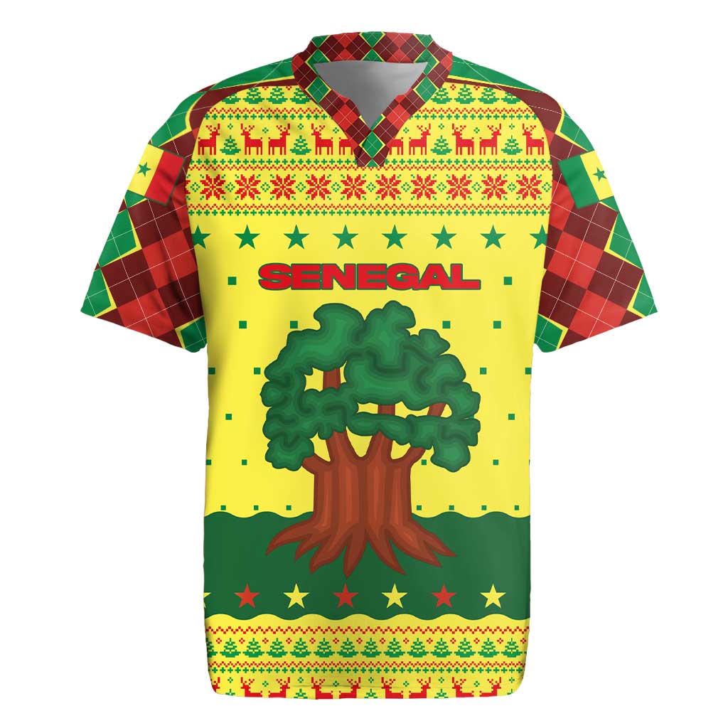 Senegal Christmas Rugby Jersey with Yellow-Green-Red Design, Baobab Tree, and National Coat of Arms Motif - Wonder Print Shop