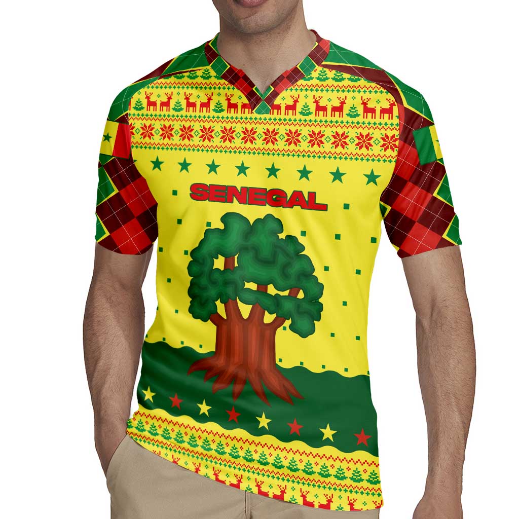 Senegal Christmas Rugby Jersey with Yellow-Green-Red Design, Baobab Tree, and National Coat of Arms Motif - Wonder Print Shop