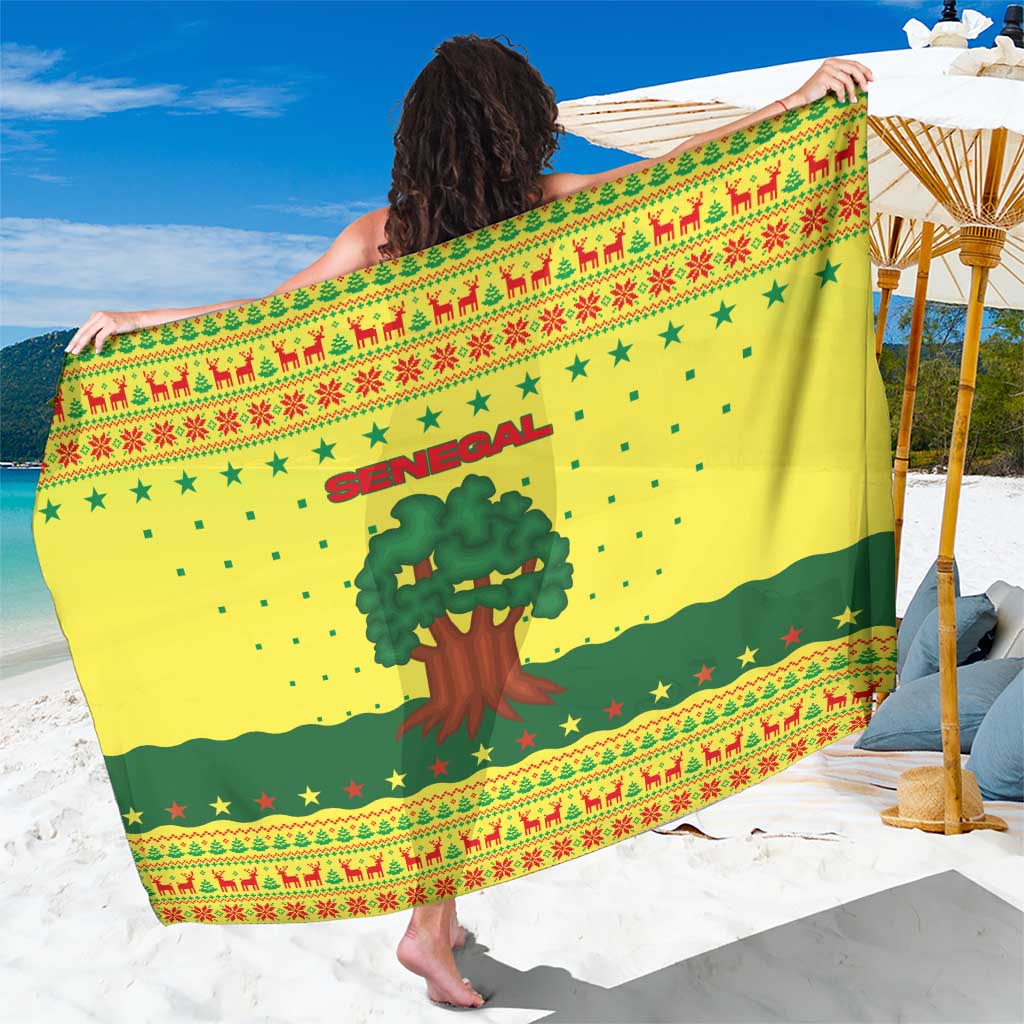 Senegal Christmas Sarong with Yellow-Green-Red Design, Baobab Tree, and National Coat of Arms Motif - Wonder Print Shop