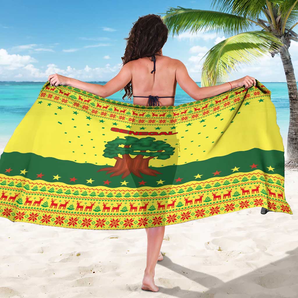 Senegal Christmas Sarong with Yellow-Green-Red Design, Baobab Tree, and National Coat of Arms Motif - Wonder Print Shop