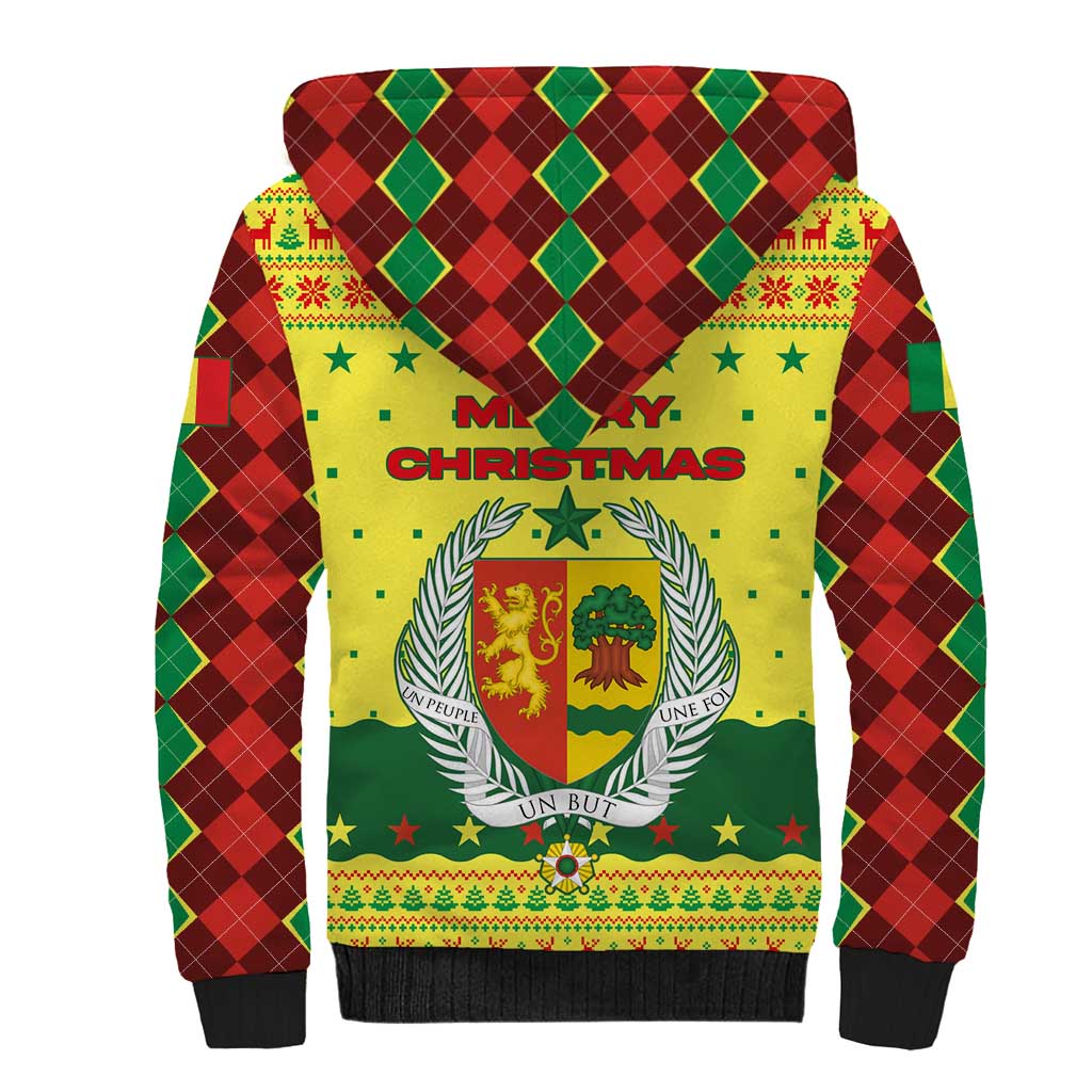 Senegal Christmas Sherpa Hoodie with Yellow-Green-Red Design, Baobab Tree, and National Coat of Arms Motif - Wonder Print Shop