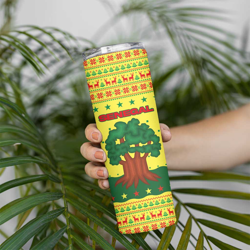 Senegal Christmas Skinny Tumbler with Yellow-Green-Red Design, Baobab Tree, and National Coat of Arms Motif - Wonder Print Shop