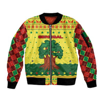 Senegal Christmas Sleeve Zip Bomber Jacket with Yellow-Green-Red Design, Baobab Tree, and National Coat of Arms Motif - Wonder Print Shop