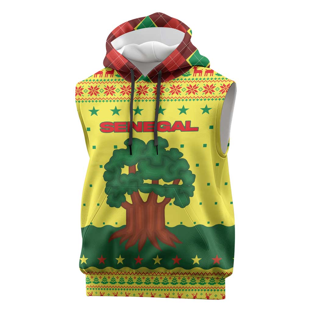 Senegal Christmas Sleeveless Hoodie with Yellow-Green-Red Design, Baobab Tree, and National Coat of Arms Motif - Wonder Print Shop